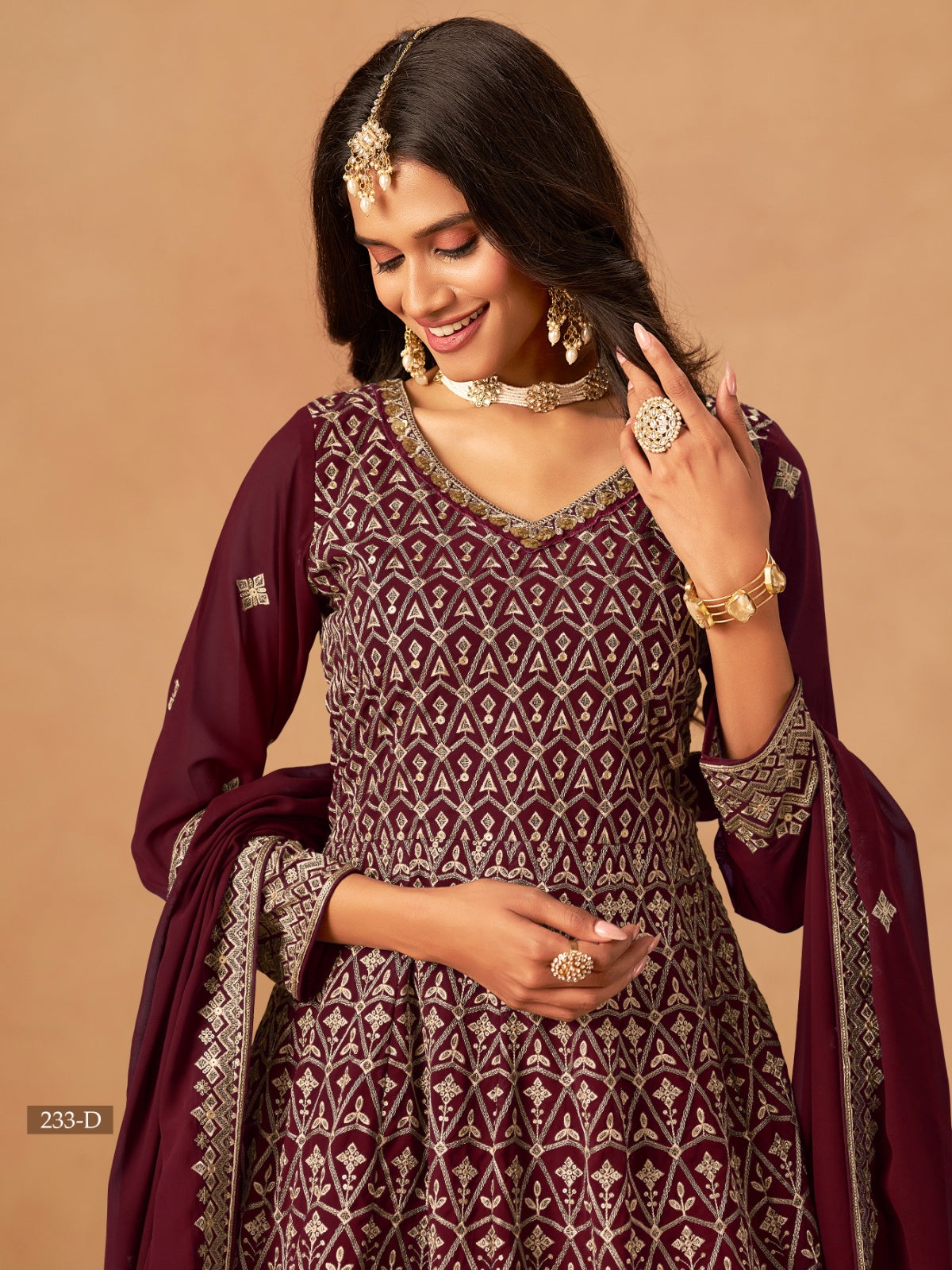 Anaita Maroon Faux Georgette Plazzo Suit With Heavy Embroidery Work