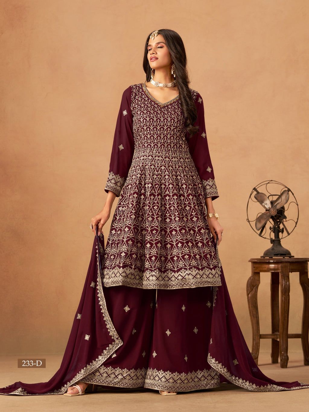 Anaita Maroon Faux Georgette Plazzo Suit With Heavy Embroidery Work