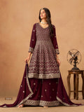 Anaita Maroon Faux Georgette Plazzo Suit With Heavy Embroidery Work