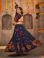 Myra Navy Blue Viscose Rayon and Cotton Embroidered with Print Designer Lehenga
