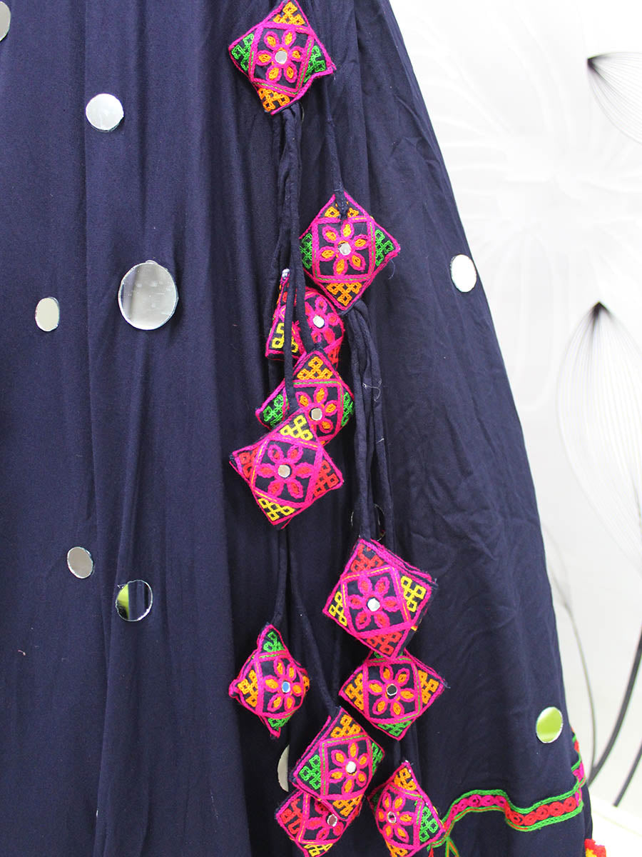 Myra Navy Blue Viscose Rayon and Cotton Embroidered with Print Designer Lehenga