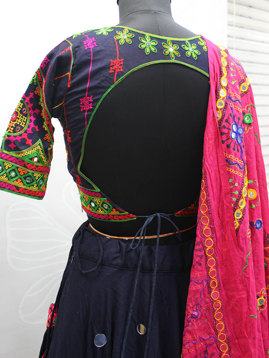 Myra Navy Blue Viscose Rayon and Cotton Embroidered with Print Designer Lehenga