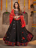 Myra Black Viscose Rayon and Cotton Embroidered with Print Designer Lehenga