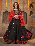 Myra Black Viscose Rayon and Cotton Embroidered with Print Designer Lehenga