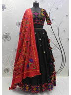 Myra Black Viscose Rayon and Cotton Embroidered with Print Designer Lehenga