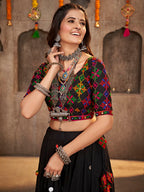Myra Black Viscose Rayon and Cotton Embroidered with Print Designer Lehenga
