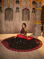 Myra Black Viscose Rayon and Cotton Embroidered with Print Designer Lehenga