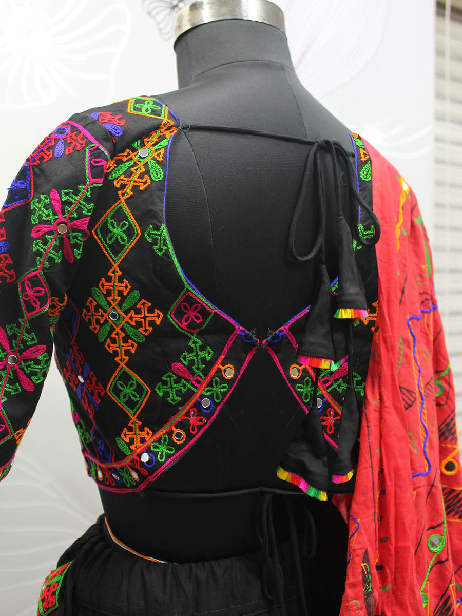 Myra Black Viscose Rayon and Cotton Embroidered with Print Designer Lehenga