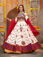 Myra Pearl White Viscose Rayon and Cotton Embroidered with Print Designer Lehenga