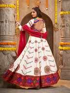 Myra Pearl White Viscose Rayon and Cotton Embroidered with Print Designer Lehenga