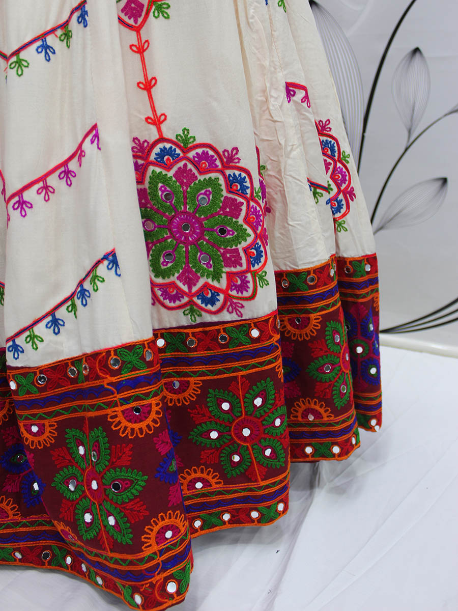 Myra Pearl White Viscose Rayon and Cotton Embroidered with Print Designer Lehenga