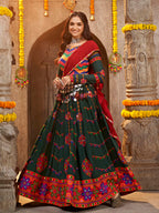 Myra Green Viscose Rayon and Cotton Embroidered with Print Designer Lehenga