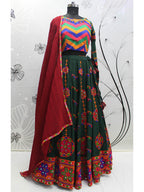 Myra Green Viscose Rayon and Cotton Embroidered with Print Designer Lehenga