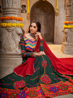 Myra Green Viscose Rayon and Cotton Embroidered with Print Designer Lehenga