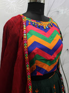 Myra Green Viscose Rayon and Cotton Embroidered with Print Designer Lehenga