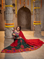 Myra Green Viscose Rayon and Cotton Embroidered with Print Designer Lehenga