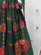 Myra Green Viscose Rayon and Cotton Embroidered with Print Designer Lehenga