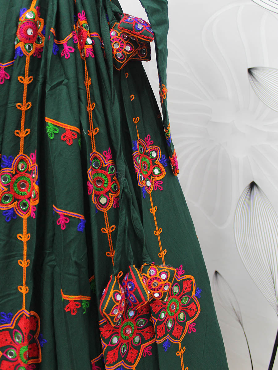 Myra Green Viscose Rayon and Cotton Embroidered with Print Designer Lehenga