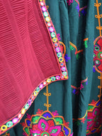 Myra Green Viscose Rayon and Cotton Embroidered with Print Designer Lehenga