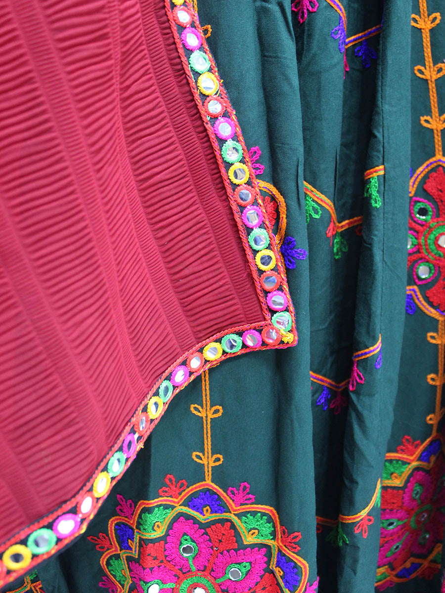 Myra Green Viscose Rayon and Cotton Embroidered with Print Designer Lehenga