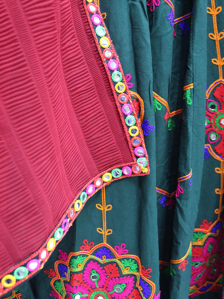 Myra Green Viscose Rayon and Cotton Embroidered with Print Designer Lehenga