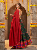Myra Green Viscose Rayon and Cotton Embroidered with Print Designer Lehenga