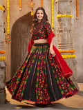 Myra Black Viscose Rayon and Cotton Embroidered with Print Designer Lehenga