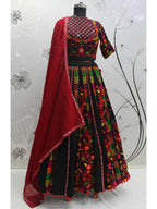 Myra Black Viscose Rayon and Cotton Embroidered with Print Designer Lehenga