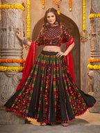 Myra Black Viscose Rayon and Cotton Embroidered with Print Designer Lehenga