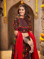 Myra Black Viscose Rayon and Cotton Embroidered with Print Designer Lehenga