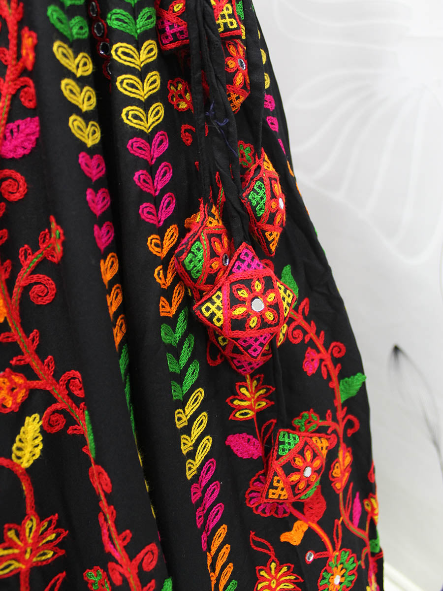 Myra Black Viscose Rayon and Cotton Embroidered with Print Designer Lehenga