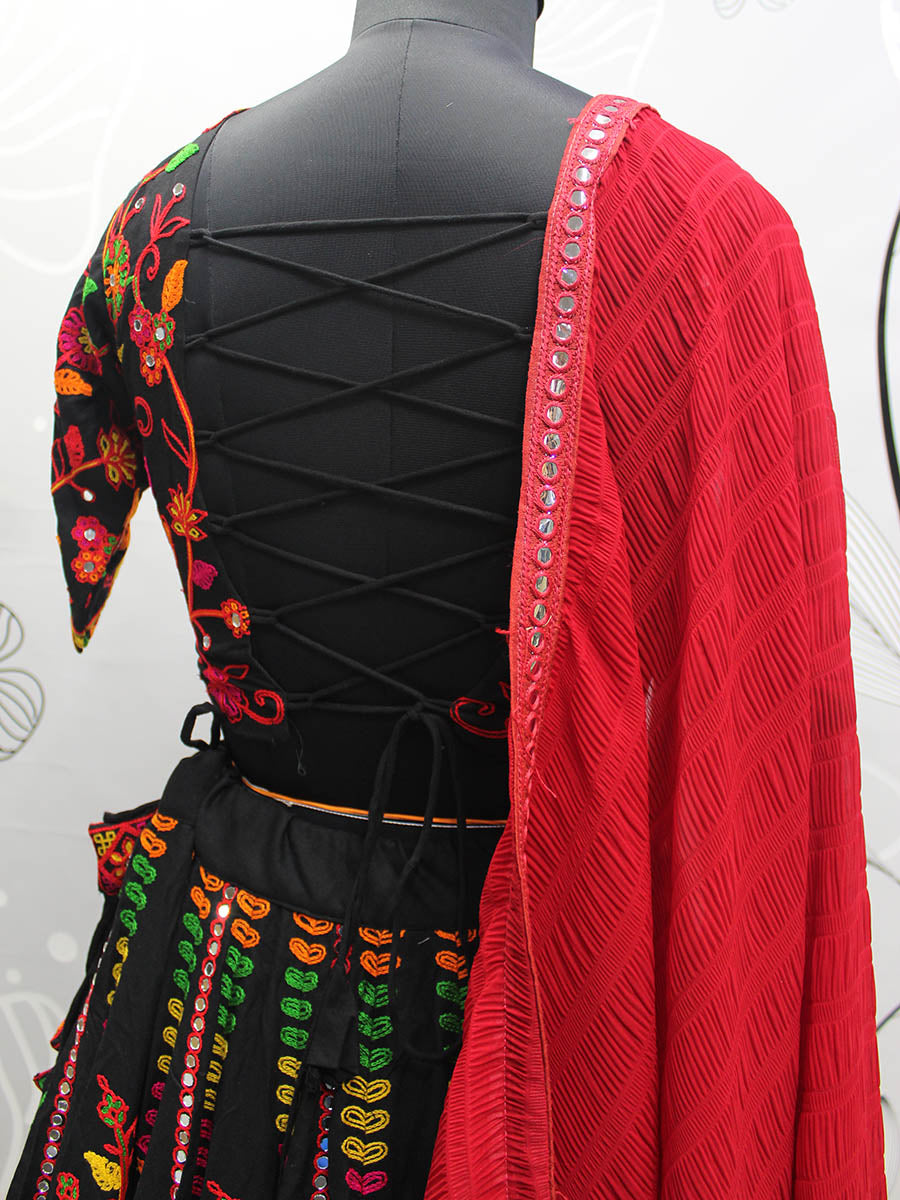 Myra Black Viscose Rayon and Cotton Embroidered with Print Designer Lehenga