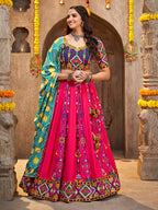 Myra Deep Pink Viscose Rayon and Cotton Embroidered with Print Designer Lehenga