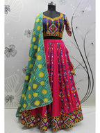 Myra Deep Pink Viscose Rayon and Cotton Embroidered with Print Designer Lehenga