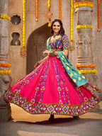 Myra Deep Pink Viscose Rayon and Cotton Embroidered with Print Designer Lehenga