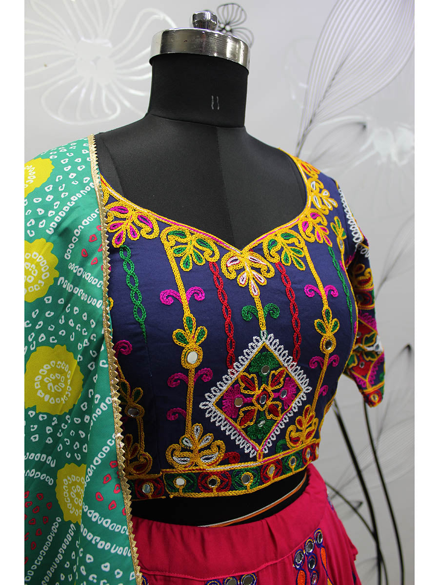 Myra Deep Pink Viscose Rayon and Cotton Embroidered with Print Designer Lehenga