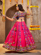 Myra Deep Pink Viscose Rayon and Cotton Embroidered with Print Designer Lehenga