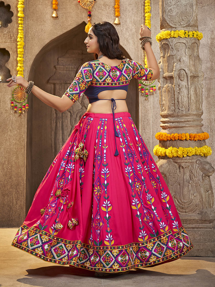 Myra Deep Pink Viscose Rayon and Cotton Embroidered with Print Designer Lehenga