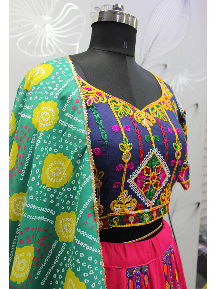 Myra Deep Pink Viscose Rayon and Cotton Embroidered with Print Designer Lehenga