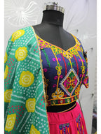 Myra Deep Pink Viscose Rayon and Cotton Embroidered with Print Designer Lehenga