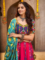 Myra Deep Pink Viscose Rayon and Cotton Embroidered with Print Designer Lehenga