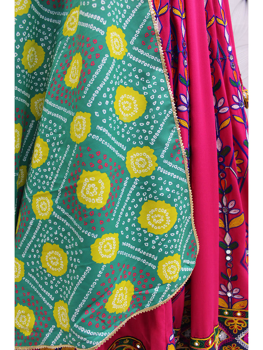 Myra Deep Pink Viscose Rayon and Cotton Embroidered with Print Designer Lehenga
