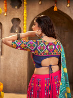 Myra Deep Pink Viscose Rayon and Cotton Embroidered with Print Designer Lehenga