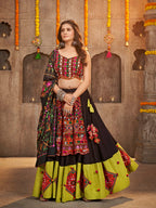 Myra Black Viscose Rayon and Cotton Embroidered with Print Designer Lehenga