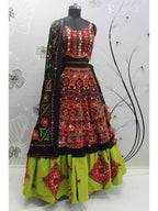 Myra Black Viscose Rayon and Cotton Embroidered with Print Designer Lehenga