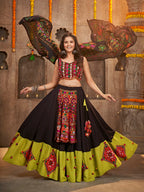 Myra Black Viscose Rayon and Cotton Embroidered with Print Designer Lehenga