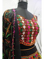 Myra Black Viscose Rayon and Cotton Embroidered with Print Designer Lehenga