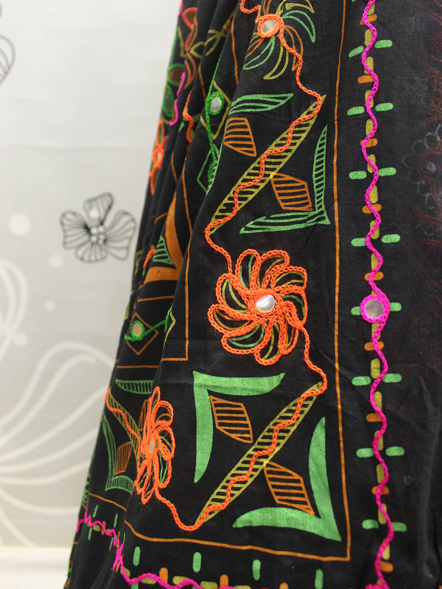 Myra Black Viscose Rayon and Cotton Embroidered with Print Designer Lehenga