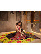 Myra Black Viscose Rayon and Cotton Embroidered with Print Designer Lehenga
