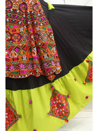 Myra Black Viscose Rayon and Cotton Embroidered with Print Designer Lehenga